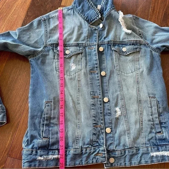 Hand Painted Blue Planet Jean Jacket Distressed Denim Outerwear One of a Kind - Picture 11 of 11